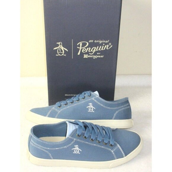 Original Penguin Men's Sam Stripe Classic Lace Up Light Blue Canvas Shoes NIB - Picture 2 of 7